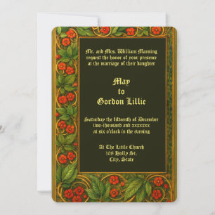 Red Floral Vine Border Wedding Invitation