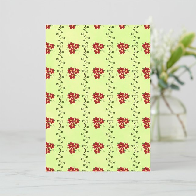 Red Floral Vine Pattern on Light Green Invitation (Creator Uploaded)
