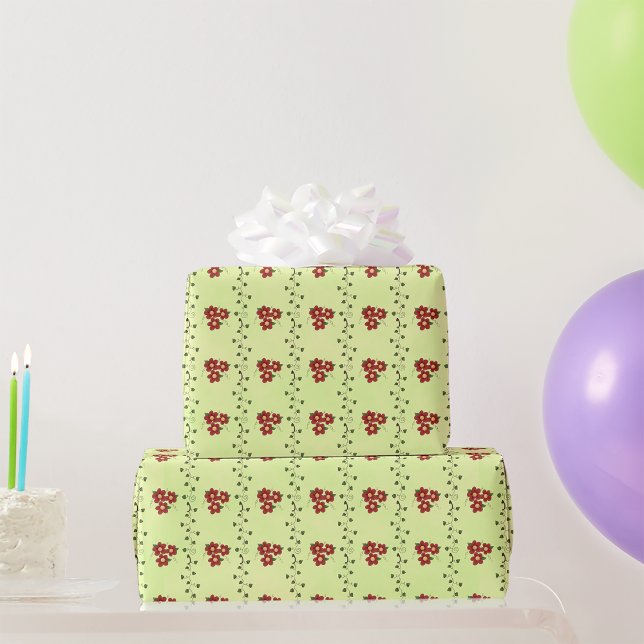 Red Floral Vine Pattern on Light Green Wrapping Paper (Creator Uploaded)