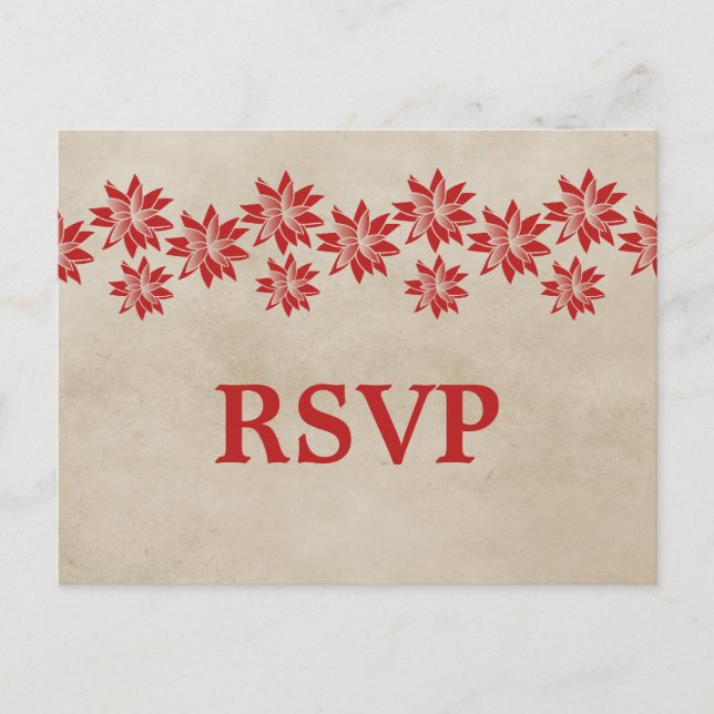 Red Floral Vintage RSVP Postcard (Front)
