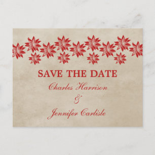 Red Floral Vintage Save the Date Postcard
