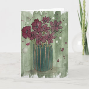 Red Floral Vintage Vase Card