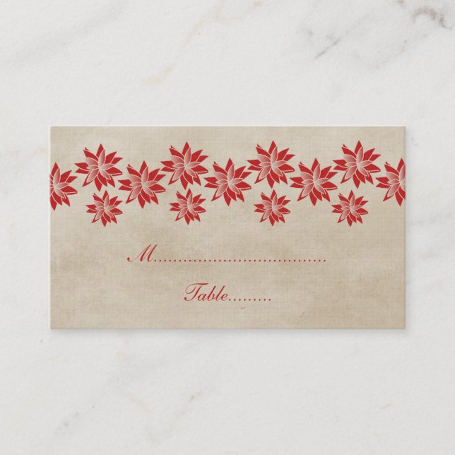 Red Floral Vintage Wedding Place Card (Front)