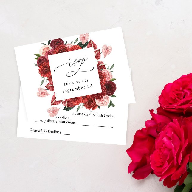 Red Floral w Meal RSVP Card (Creator Uploaded)