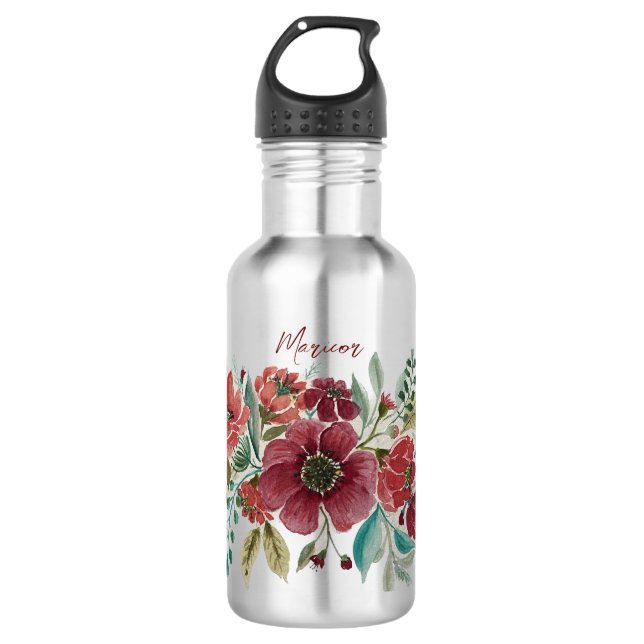 Red Floral Water Bottle (Front)