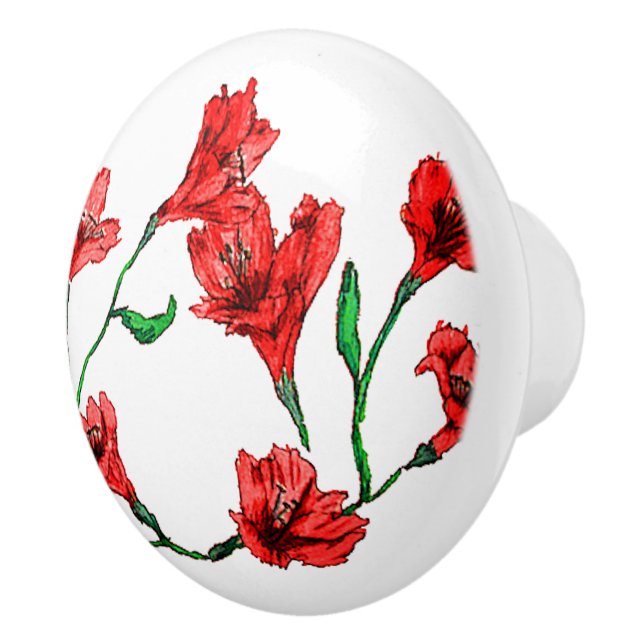 Red Floral Watercolor Ceramic Knob (Right)