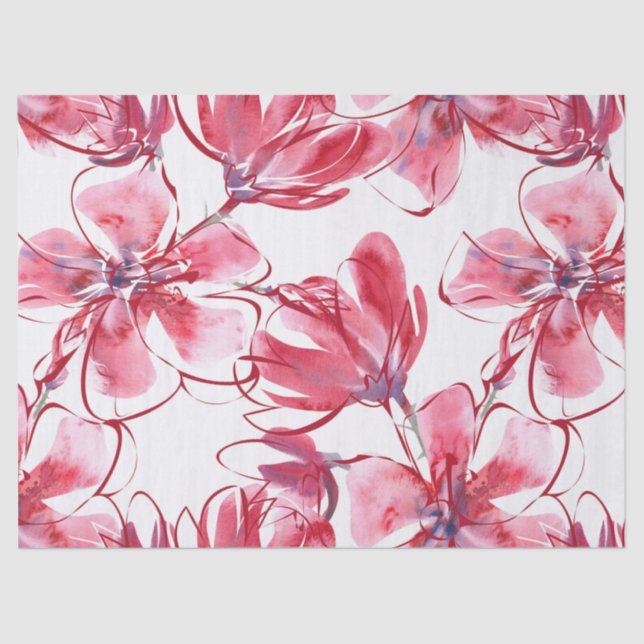 Red Floral Watercolor Decoupage Tissue Paper (Front)