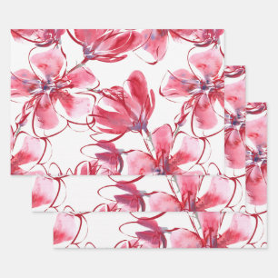 Red Floral Watercolor Decoupage Wrapping Paper Sheet