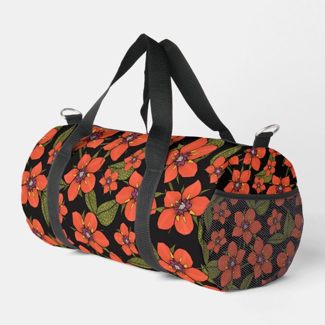 Red Floral watercolor Duffle Bag (Right Corner)