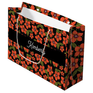 Red Floral Watercolor Monogram Name Large Gift Bag