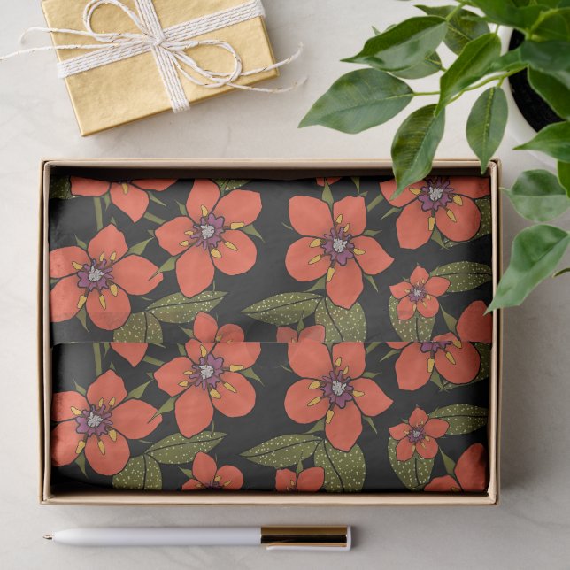 Red floral watercolor pattern tissue paper (Gift)