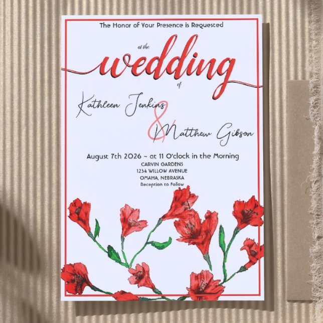 Red Floral Watercolor Wedding Invitation (Creator Uploaded)