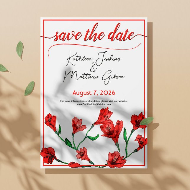 Red Floral Watercolor Wedding Save The Date (Creator Uploaded)