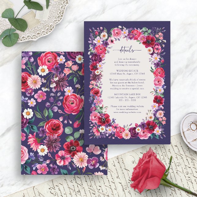 Red Floral Wedding Details  Enclosure Card (Moody Red Floral Wedding Details Enclosure Card by Painted Paperie
)