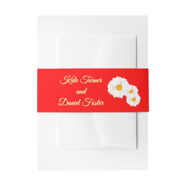 Red Floral Wedding  Invitation Belly Band (Front Example)