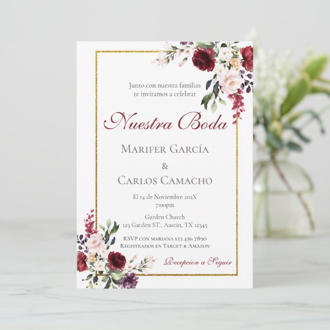 Red Floral Wedding invitation Invitation Spa (Standing Front)