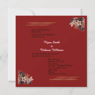 Red Floral Wedding Invitation  Square Invitation  