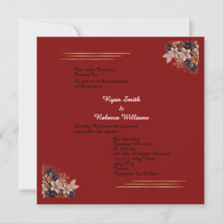Red Floral Wedding Invitation  Square Invitation  