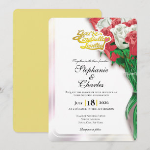 Red Floral Wedding Invite - Gold Heading #2