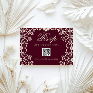 Red Floral Wedding QR RSVP Card