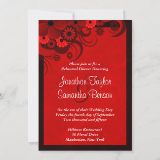Red Floral Wedding Rehearsal Dinner Invitations