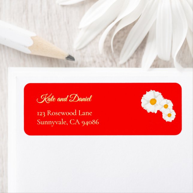 Red Floral Wedding Return Address Label (Insitu)