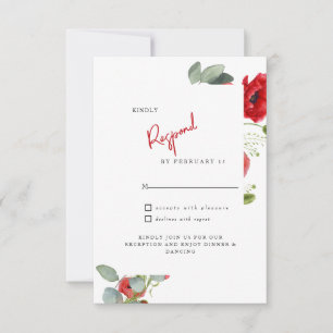 Red Floral Wedding  RSVP Card