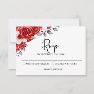 Red Floral Wedding RSVP Card