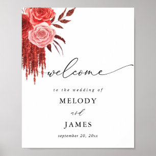Red Floral Wedding Welcome Sign