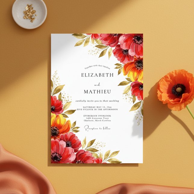 Red Floral Whimsy Wedding Invitation (Creator Uploaded)