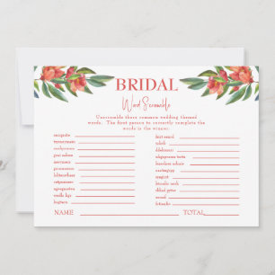 Red Floral White Bridal Shower Word Scramble Game Invitation
