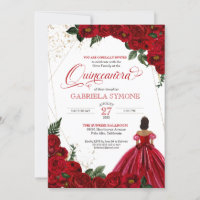 Red Floral White & Gold Elegant Gown Quinceanera