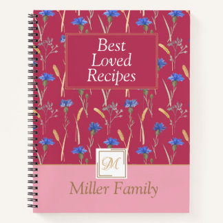 Red Floral Wildflower Mongoram Recipe Notebook
