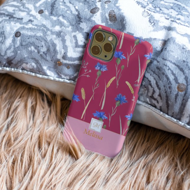 Red Floral Wildflower Monogram iPhone Case (Creator Uploaded)