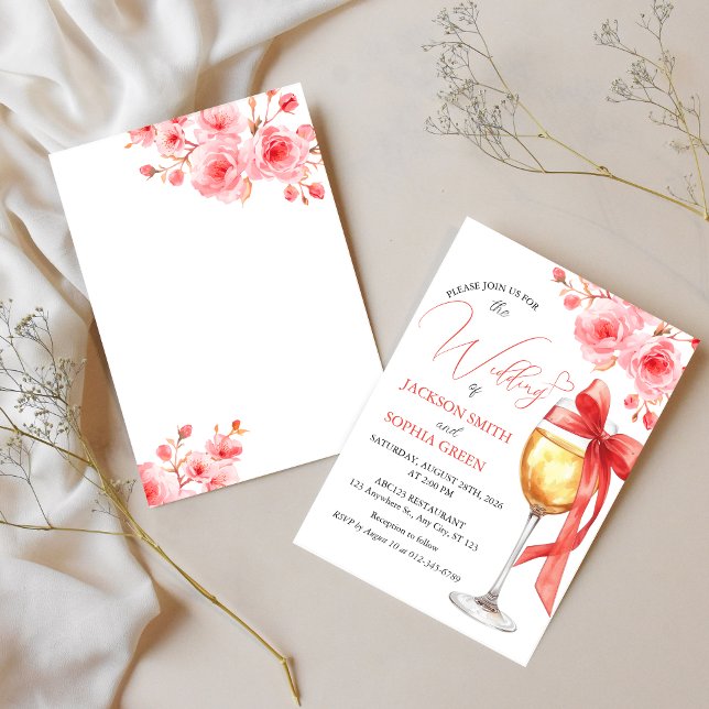 Red Floral Wine Glass Watercolor Wedding Invitation (Creator Uploaded)