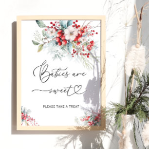Red Floral Winter Babies are Sweet Poster