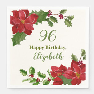 Red Floral Winter Greenery 96th Birthday Napkin