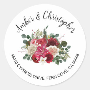 Red Floral Winter Wedding Address Envelope Seal