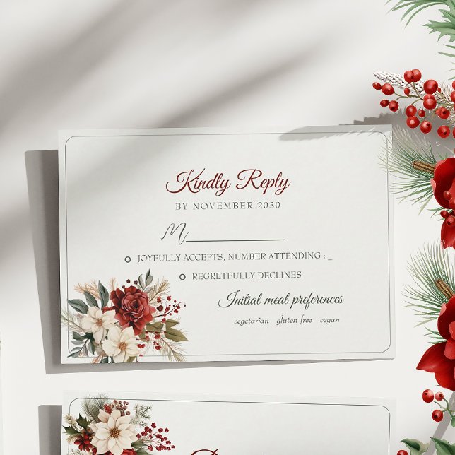 Red Floral Winter Wedding RSVP Card (Creator Uploaded)