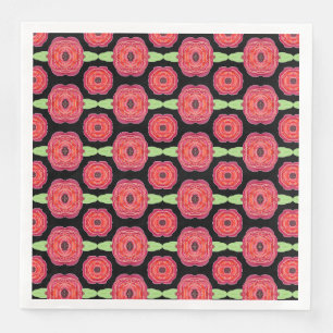 Red Floral With Black Napkin