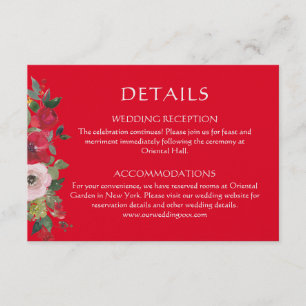Red floral wreath Chinese wedding details Enclosure Card