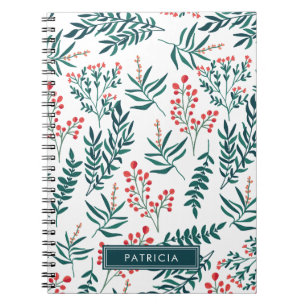 Red Florals and Green Leaves Personalised Notebook