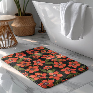 Red florals watercolor bath mat