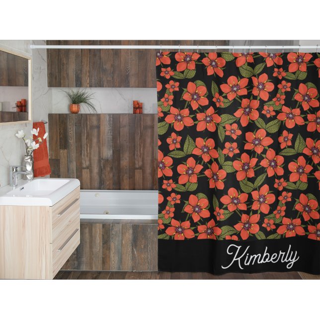 Red florals Watercolor Monogram Shower Curtain (Creator Uploaded)