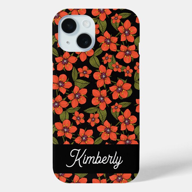 Red Florals Watercolor Name Case-Mate iPhone Case (Back)