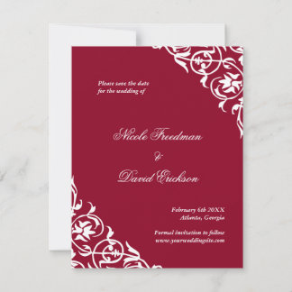 Red flourish classy scroll wedding save the date
