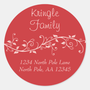 Red Flourish Name Address Sticker