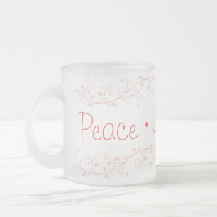 Red Flourish Peace Joy Love Christmas Frosted Glass Coffee Mug