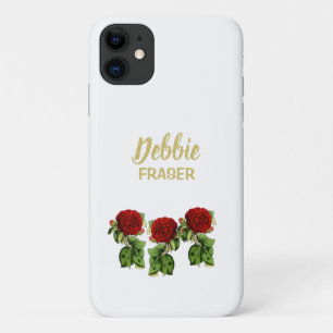 Red flower and green leaves custom name Case-Mate iPhone case