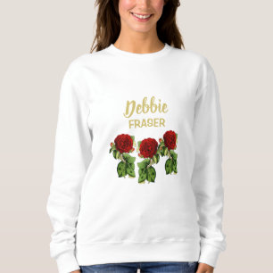Red flower and green leaves custom name sweatshirt